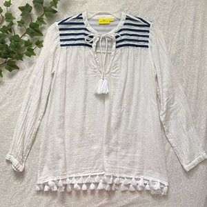 Anthro Roller Rabbit (runs large) sheer 100% cotton clip-dot long sleeve blouse